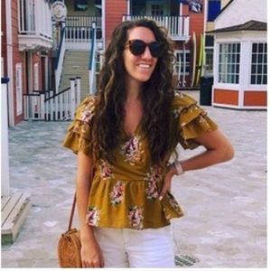 NWOT Madewell Classic Corsage Tiered Sleeve Camel Brown Peplum